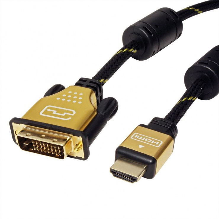 Cablu HDMI la DVI-D 24+1 pini T-T GOLD 1.5m, Roline 11.04.5896 1.5m