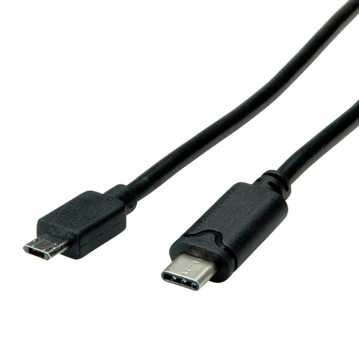 Cablu micro USB 2.0 reversibil la USB tip C 1.8m T-T negru, Roline 11.02.8780 conectica.ro