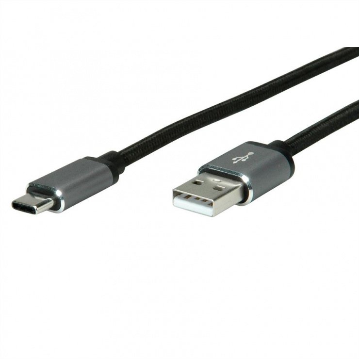 Cablu usb 2.0-a la tip c 0.8m t-t gri, roline 11.02.9027