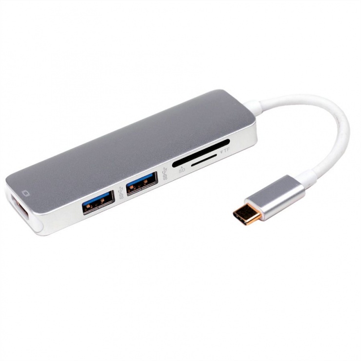Docking station USB tip C la 4K HDMI, 2 x USB 3.0, 1x SD/MicroSD, Roline 12.02.1041