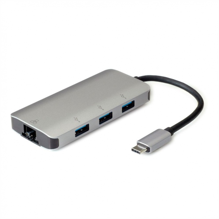HUB USB-C cu 3 porturi USB-A + 1 x Gigabit LAN, Roline 12.02.1108 Roline conectica.ro imagine 2022 3foto.ro