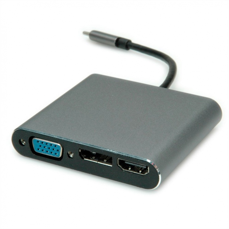 Docking Station USB-C la 4K HDMI, 1 x VGA, 1 x Displayport, 1 x RJ45 Ethernet, Roline 12.02.1116 imagine noua