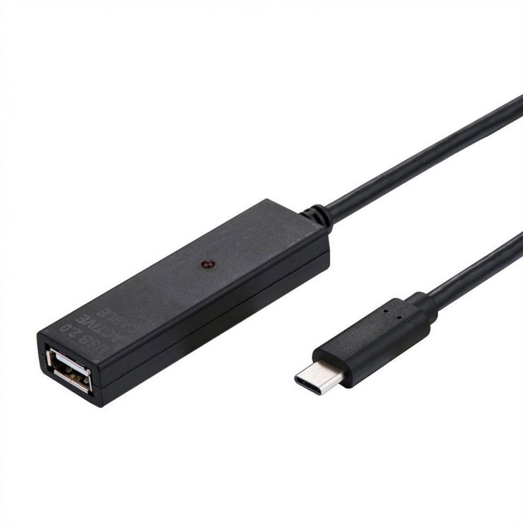 Cablu activ USB-C 2.0 la USB-A T-M 20m Negru, Value 12.99.1114 12.99.1114