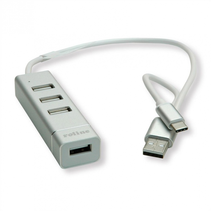 Hub USB 2.0 tip A+C cu 4 porturi, Roline 14.02.5037 14.02.5037