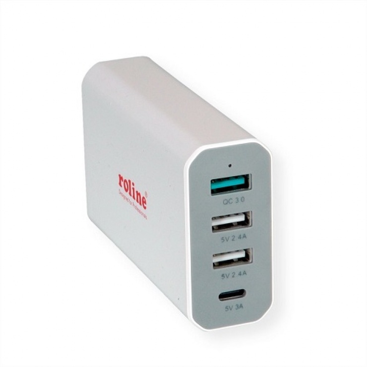 Incarcator priza 4 porturi usb ( 3 x usb-a 2.4a + 1 x usb-c 3a) max. 40w, roline 19.11.1031