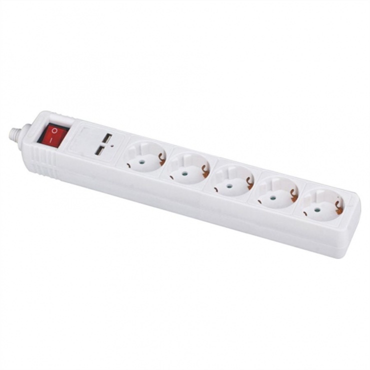 Prelungitor 5 prize schuko 1.5m cu switch on/off si 2 porturi usb alb, value 19.99.1036