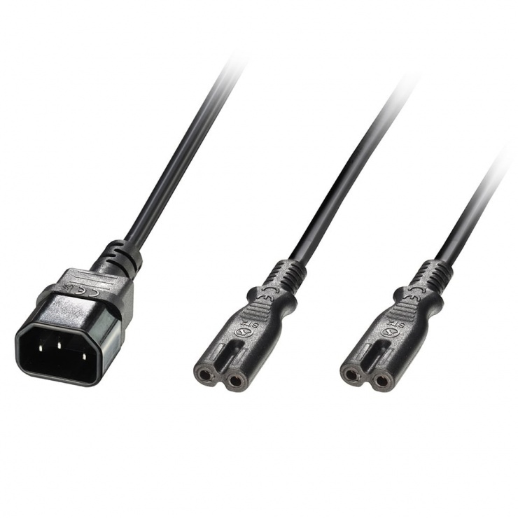 Cablu de alimentare IEC C14 la 2 x IEC C7 2.5m negru, Lindy L30368 conectica.ro imagine noua 2022