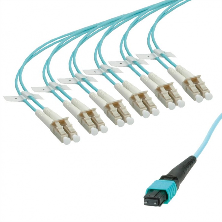 Cablu fibra optica OM3 MPO/12x LC turcoaz 2m, Roline 21.17.0300 imagine noua