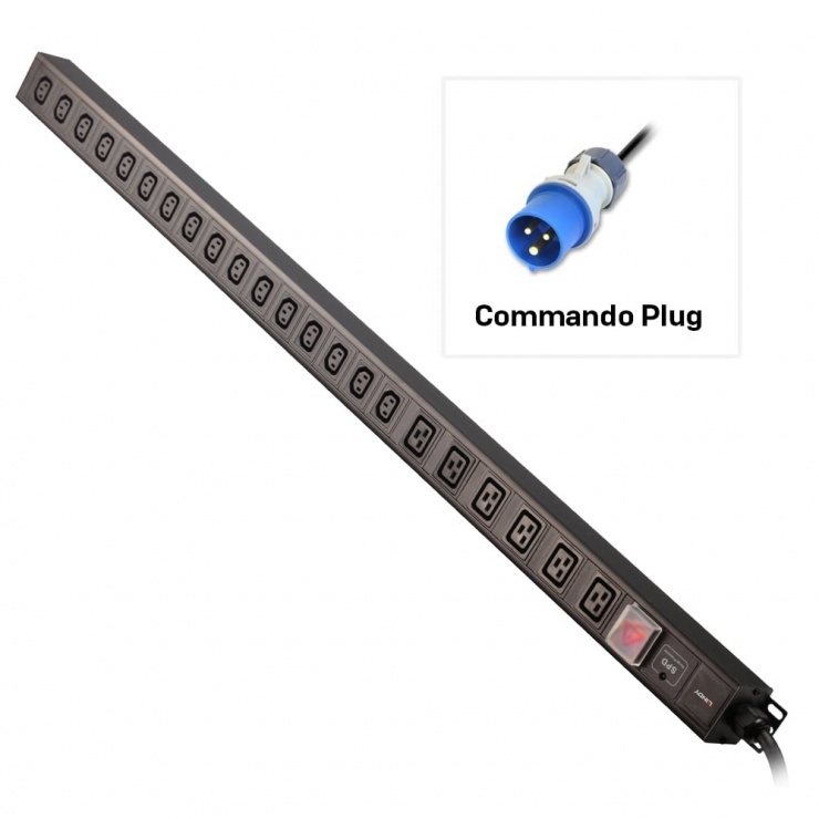 PDU vertical Commando plug la 22 porturi (6 x IEC C19 + 16 x IEC C13) 3m 32A, Lindy L29989 32A