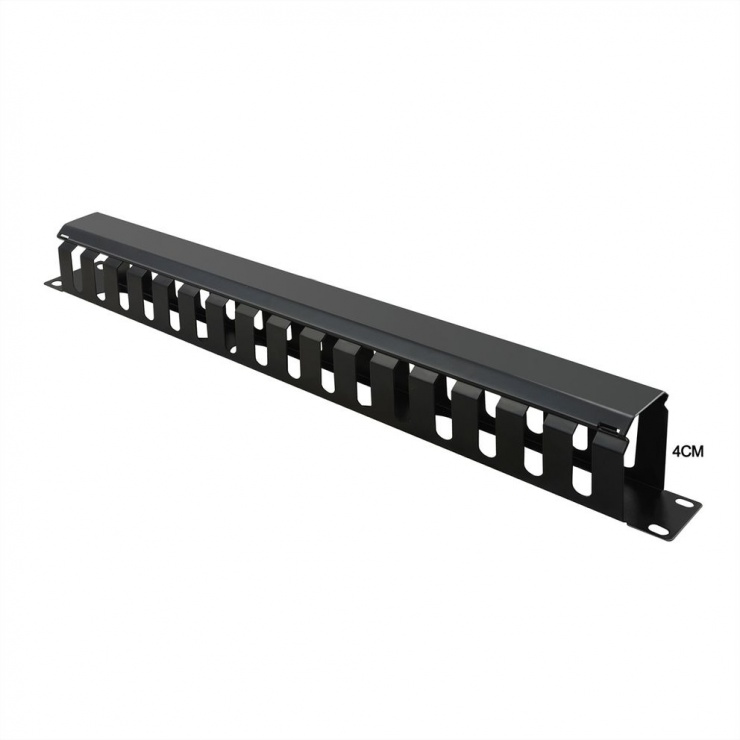 Front Panel 19″ 1U cu organizator pentru cabluri 40x40mm RAL7035 Negru, Value 26.99.0304 conectica.ro