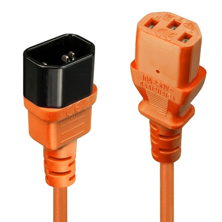 Cablu prelungitor alimentare IEC C13 – C14 2m Orange, Lindy L30475 Alimentare
