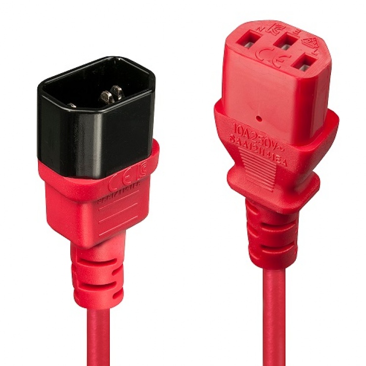 Cablu prelungitor alimentare IEC C13 – C14 1m Rosu, Lindy L30477 conectica.ro