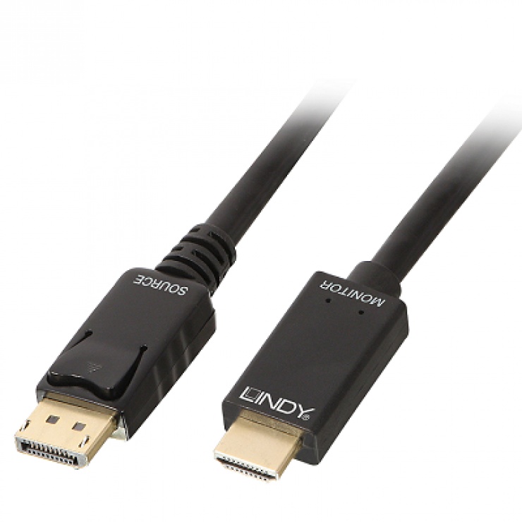 Cablu Displayport la HDMI 4K 5m T-T Negru, Lindy L36924 imagine noua