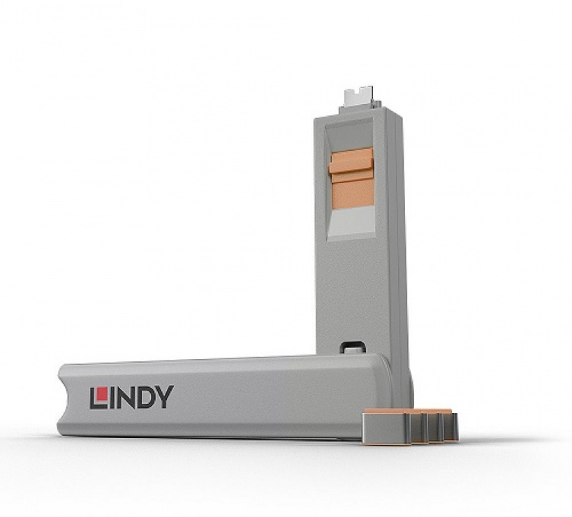 Set 4 bucati Port Blocker USB tip C/Thunderbolt 3 + cheie Orange, Lindy L40428 imagine noua