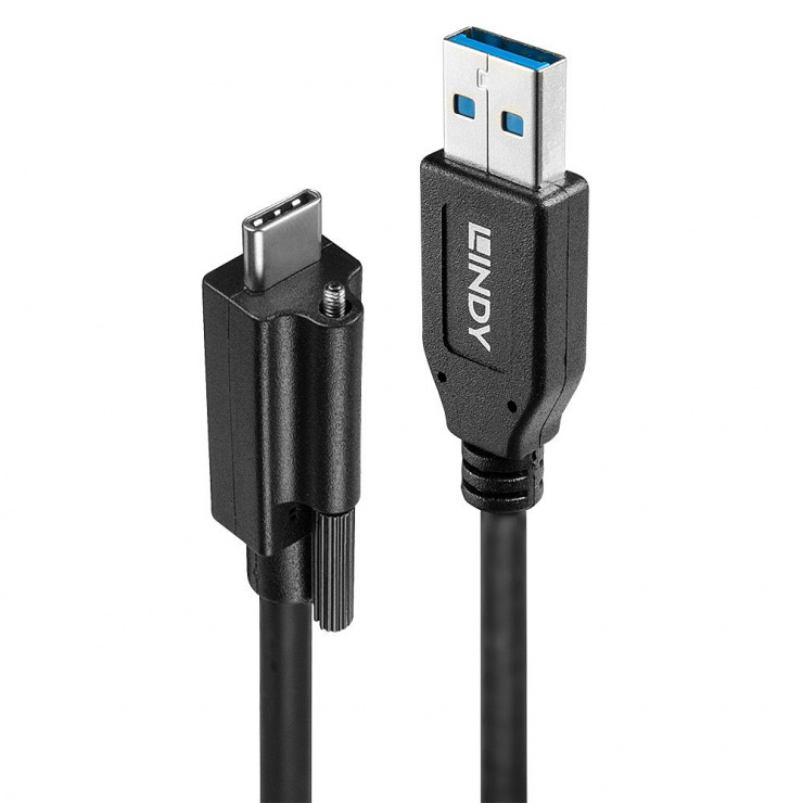 Cablu USB 3.1-A la USB-C 3.1 cu surub T-T 1m negru, Lindy L41878 imagine noua