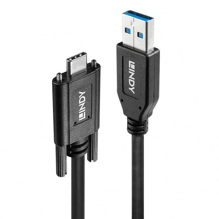 Cablu USB 3.1-A la USB-C 3.1 cu surub T-T 1m negru, Lindy L41879