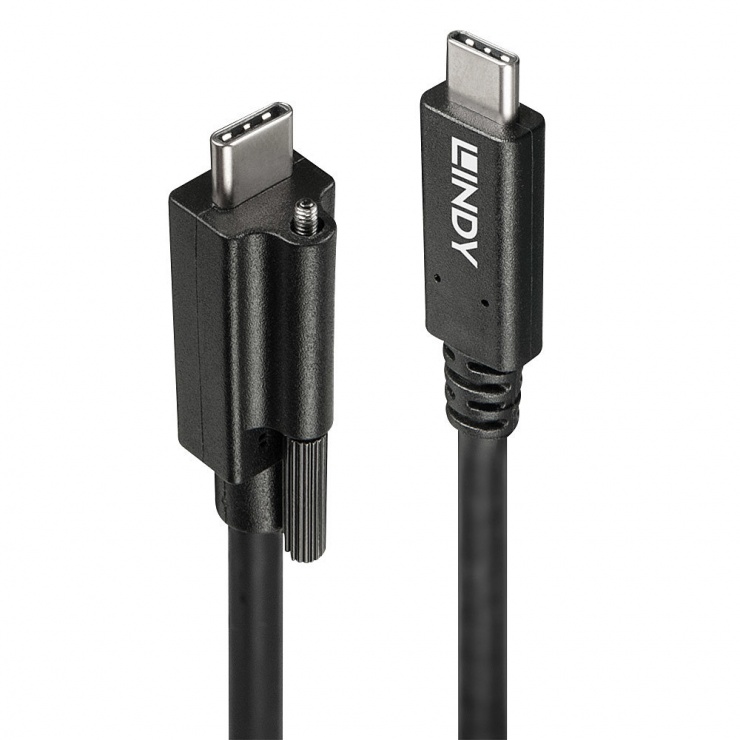 Cablu USB 3.1 tip C cu surub la USB 3.1-C T-T 1m negru, Lindy L41908