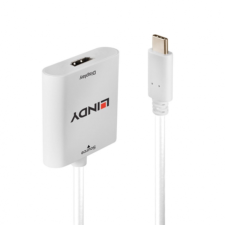 Adaptor USB 3.1-C la HDMI 4K@60Hz T-M Alb, Lindy L43247 conectica.ro