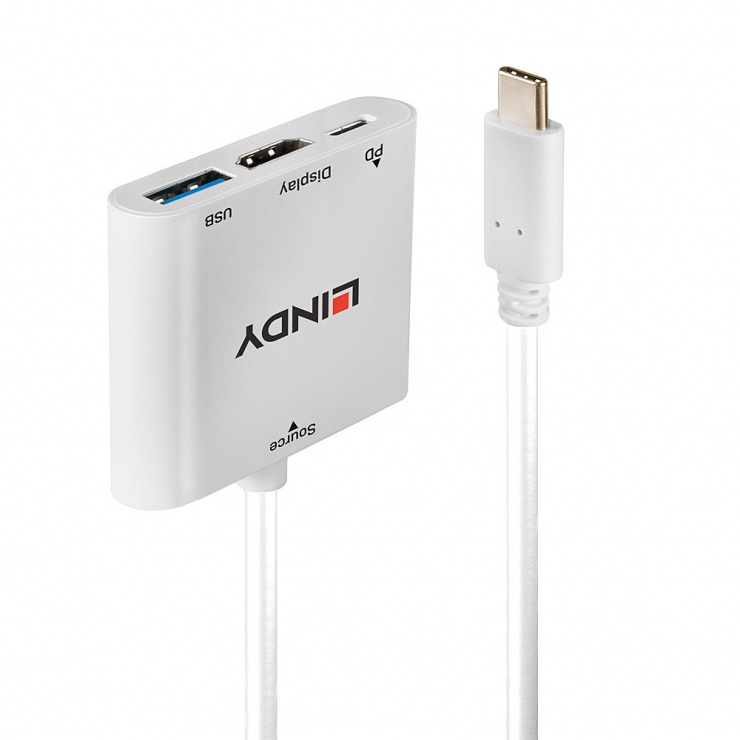 Adaptor USB-C la HDMI 4K@30Hz + 1 x USB-A + alimentare PD, Lindy L43274 conectica.ro