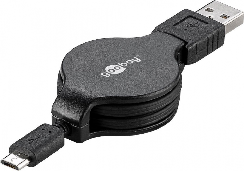 Cablu micro usb retractabil 1m t-t negru, goobay 45879