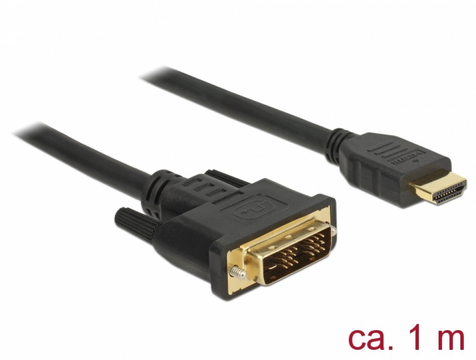 Cablu DVI-D Single Link 18+1 la HDMI pini T-T 1m, Delock 85582 conectica.ro