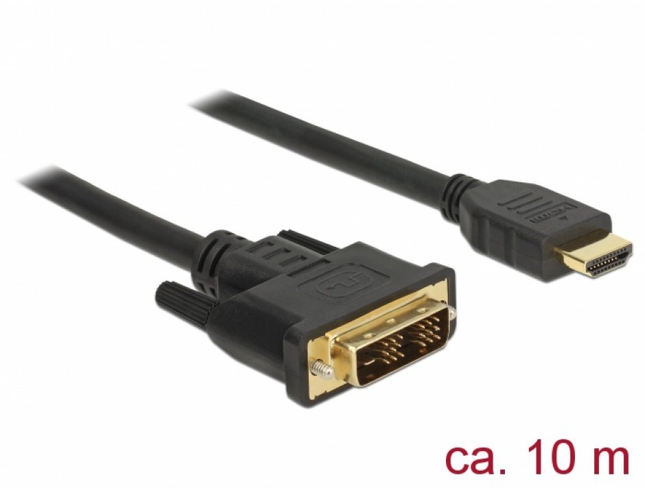 Cablu DVI-D Single Link 18+1 la HDMI pini T-T 10m, Delock 85587 conectica.ro imagine noua tecomm.ro