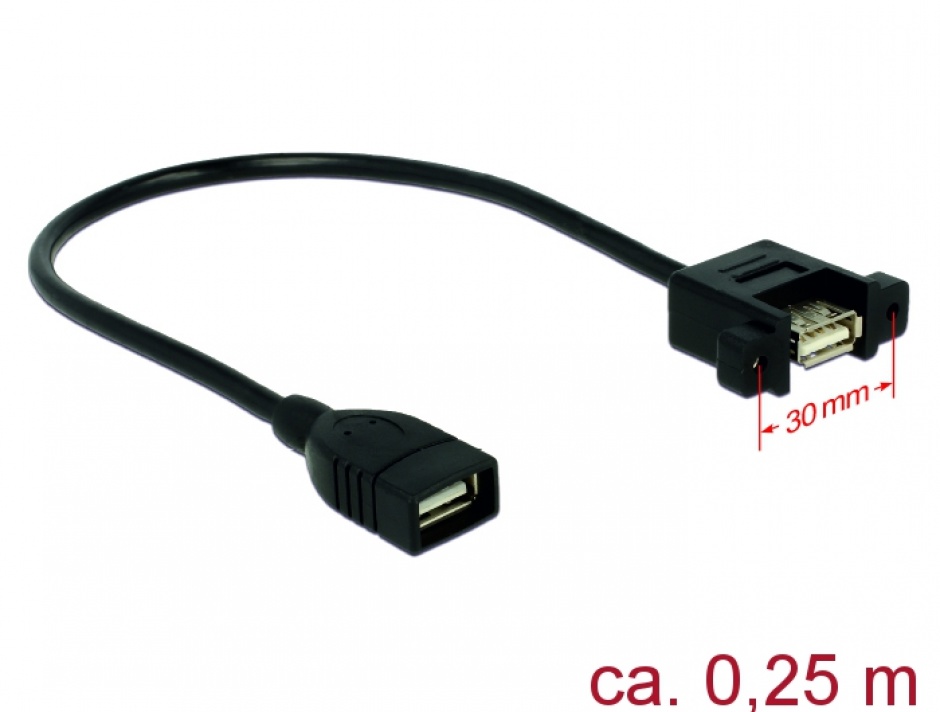 Cablu USB 2.0-A la USB 2.0-A panel mount 0.25m M-M, Delock 85105 conectica.ro