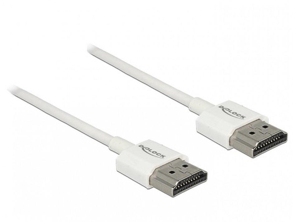 Cablu HDMI v2.0 3D 4K T-T 1.5m Slim Premium Alb, Delock 85126 1.5m