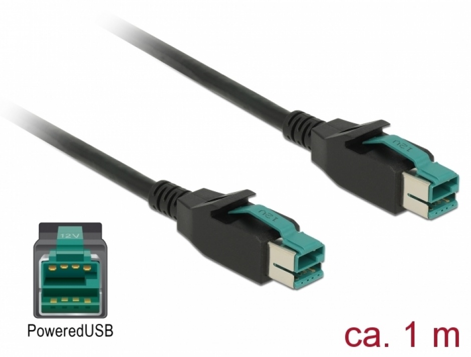 Cablu PoweredUSB 12V T-T 1m pentru POS/terminale, Delock 85492