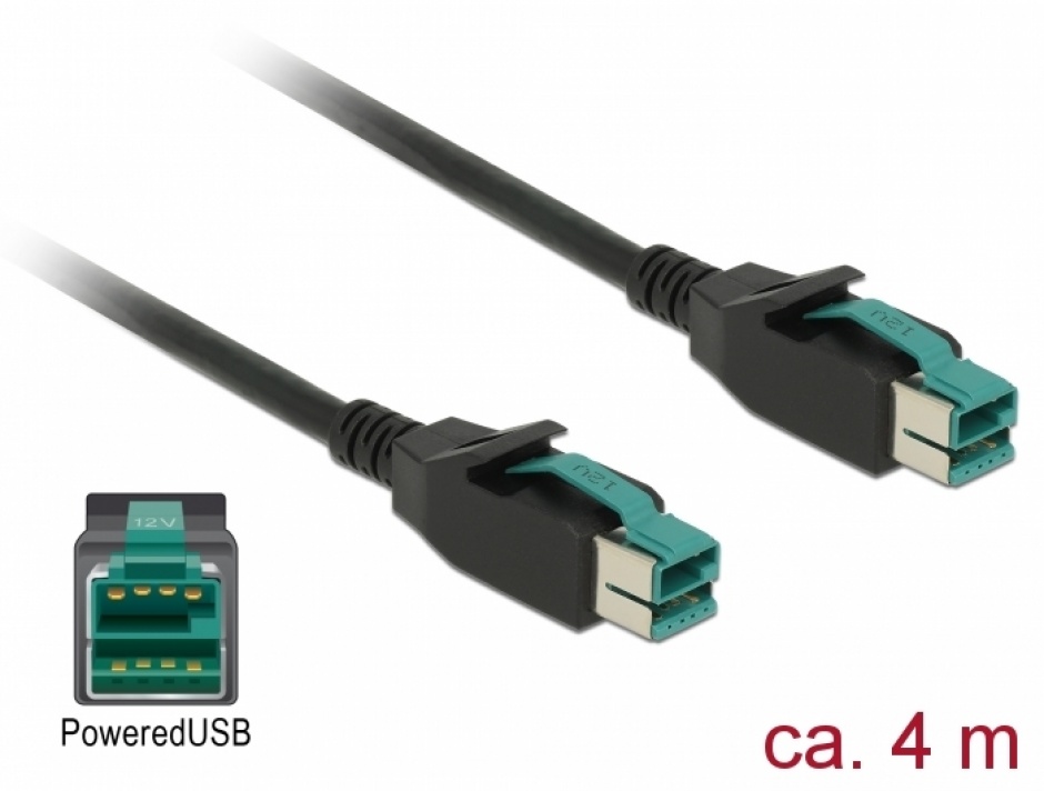 Cablu PoweredUSB 12V T-T 4m pentru POS/terminale, Delock 85495 conectica.ro