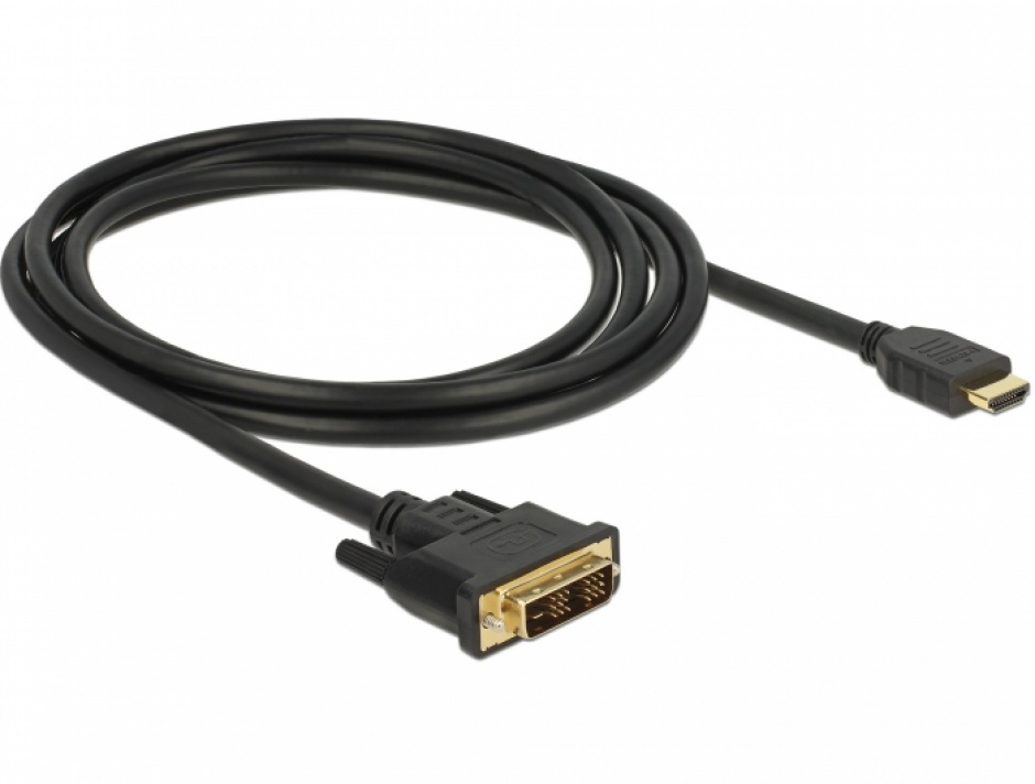 Cablu DVI-D Single Link 18+1pini la HDMI T-T 2m, Delock 85584 18+1pini
