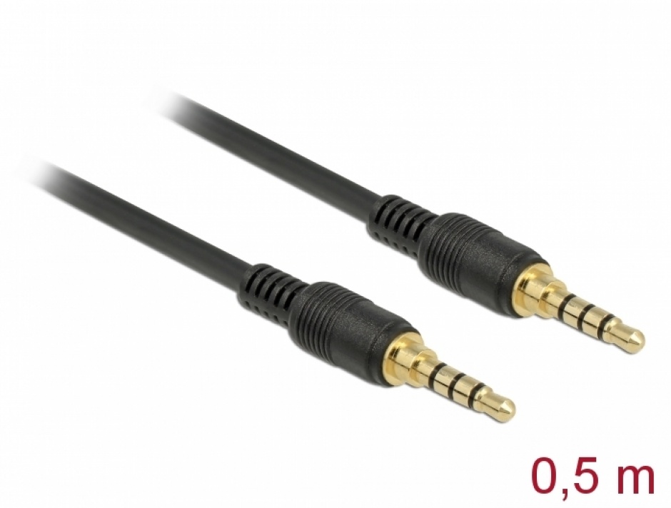 Cablu stereo jack 3.5mm 4 pini (pentru smartphone cu husa) Negru T-T 0.5m, Delock 85592 conectica.ro