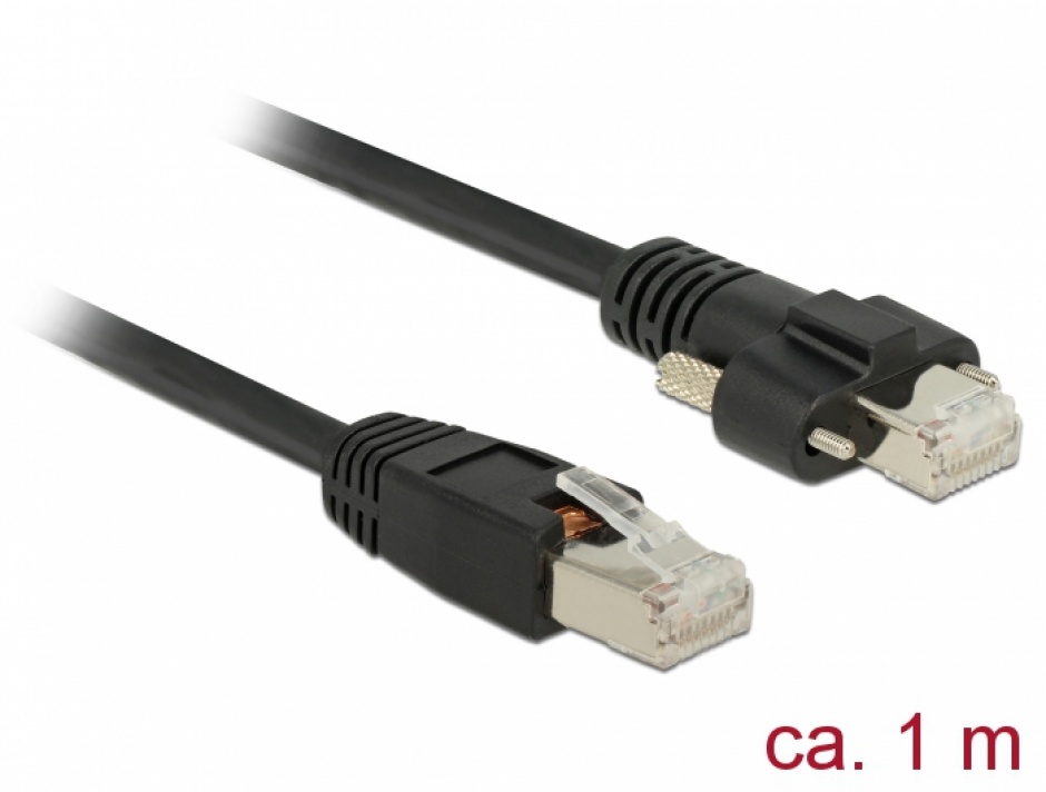 Cablu de retea RJ45 cu suruburi Cat.6 SSTP 1m Negru, Delock 85667 imagine noua