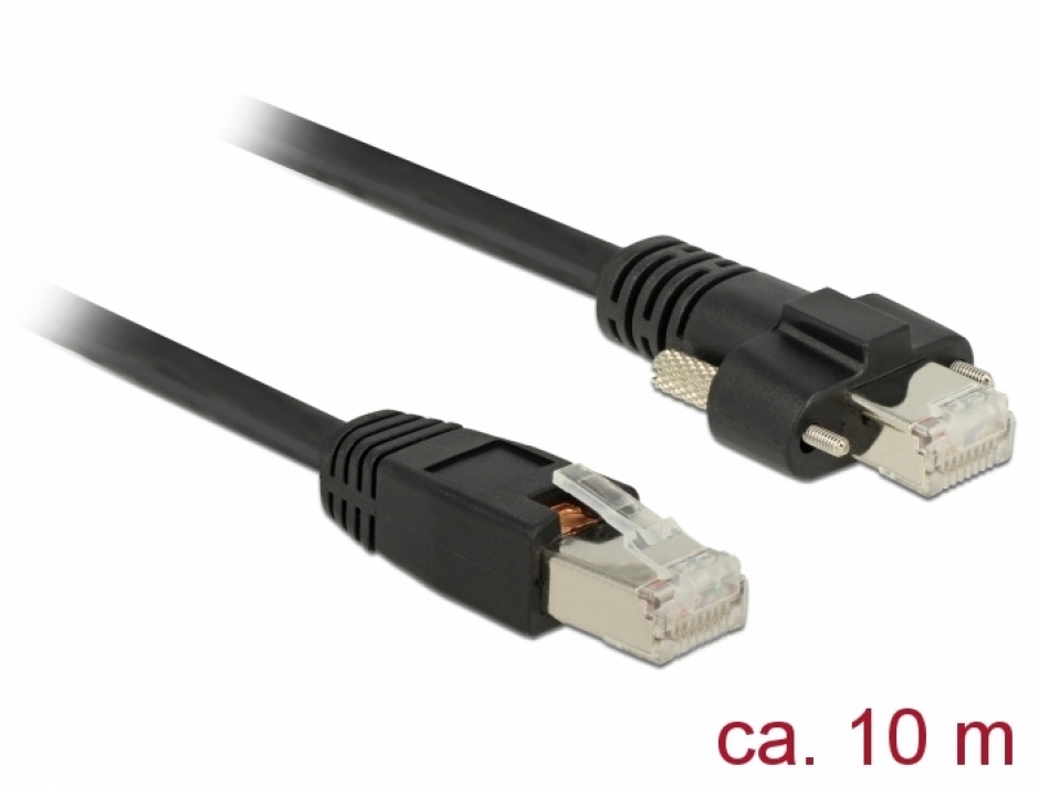 Cablu de retea RJ45 cu suruburi Cat.6 SSTP 10m Negru, Delock 85672 10m imagine noua 2022