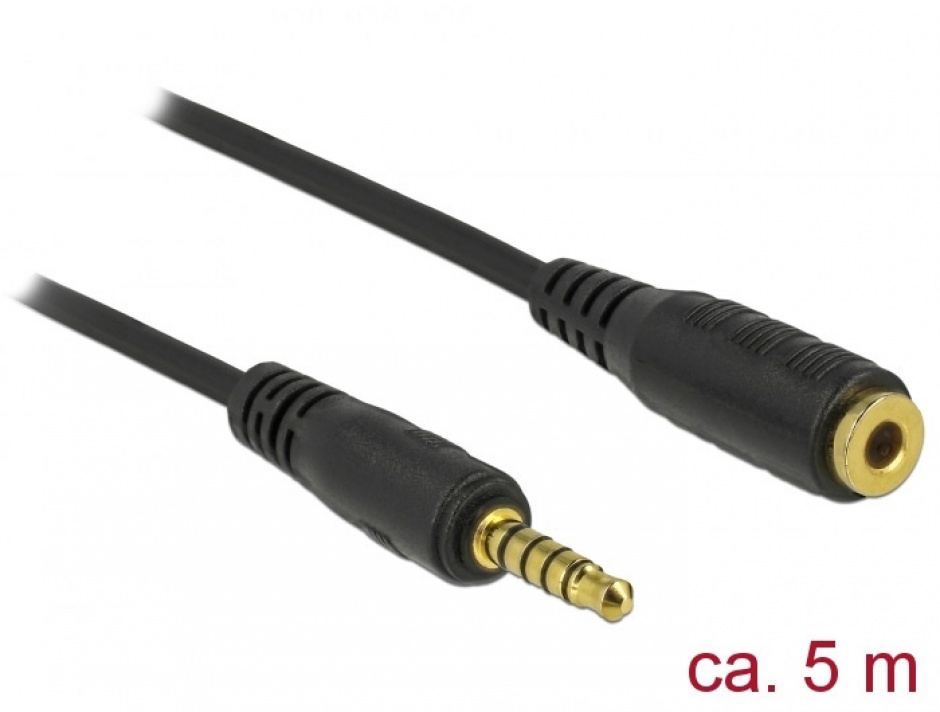 Cablu prelungitor jack stereo 3.5mm 5 pini T-M Negru 5m, Delock 85704 imagine noua