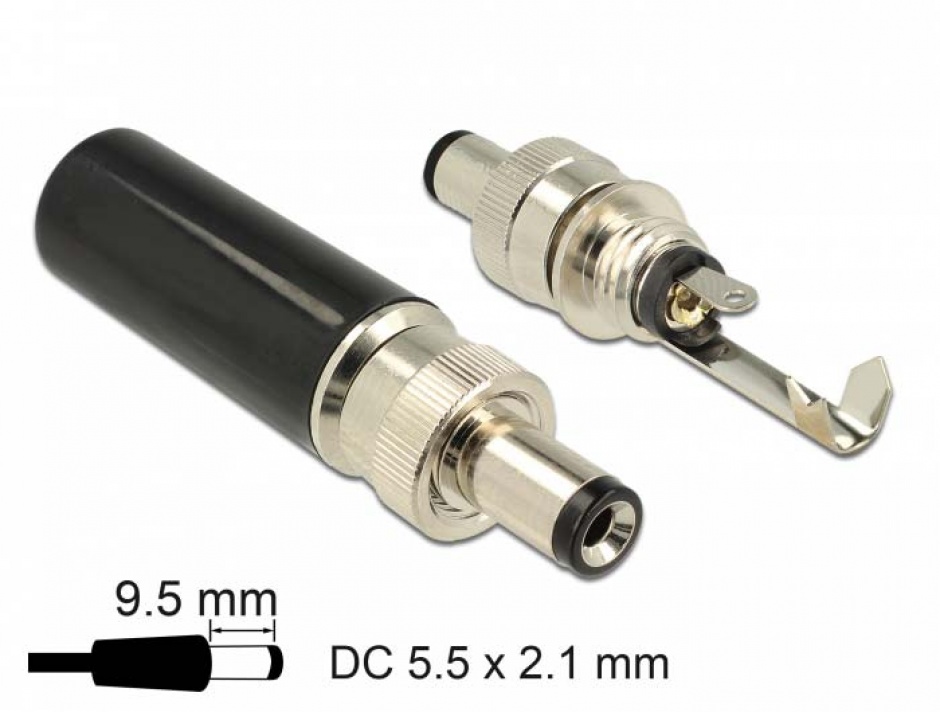 Conector tata DC 5.5 x 2.1 mm cu lungime 9.5 mm, Delock 89913 conectica.ro