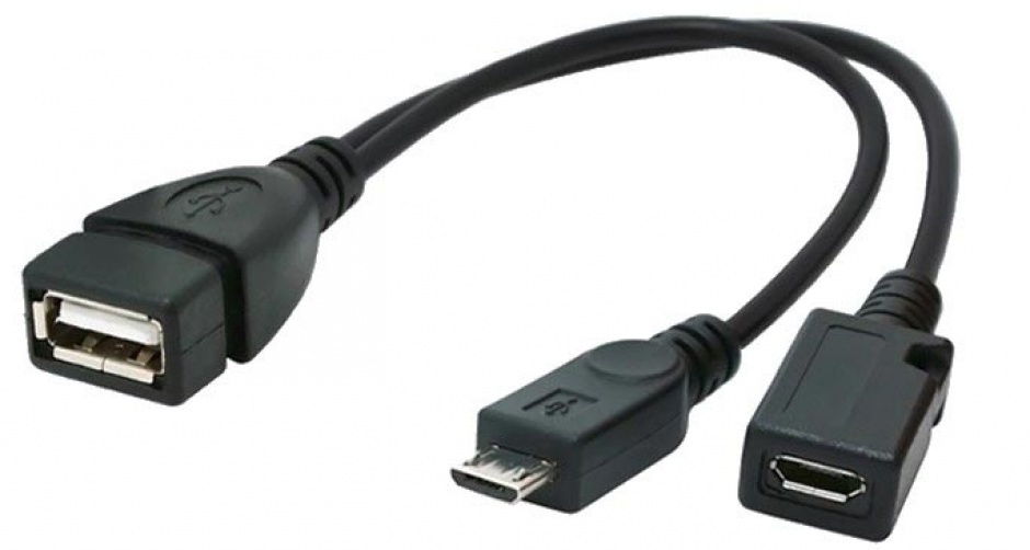 Adaptor USB-A M OTG la 2 x micro USB-B (T + M), Gembird A-OTG-AFBM-04 conectica.ro