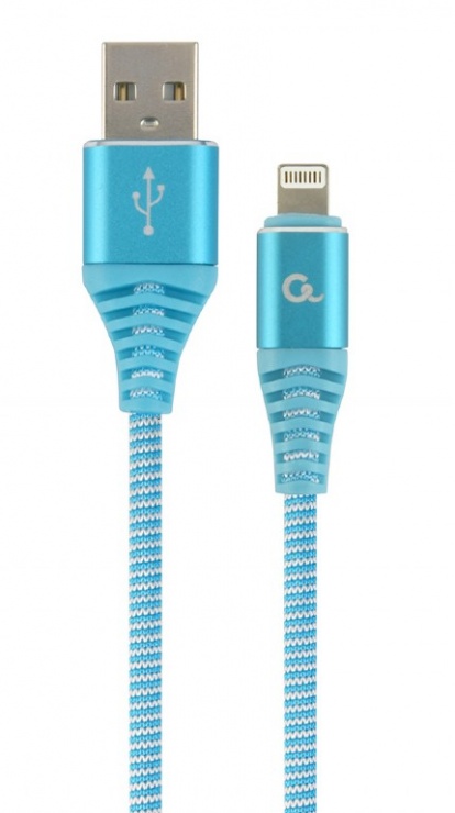 Cablu date + incarcare USB la iPhone Lightning Premium 1m Bleu/Alb, Gembird CC-USB2B-AMLM-1M-VW conectica.ro