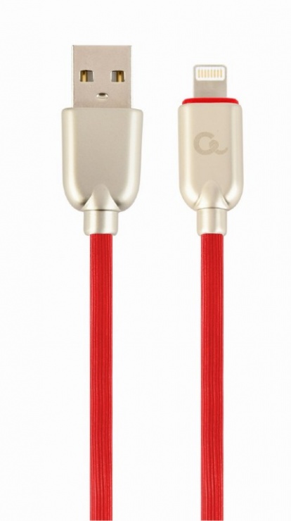 Cablu USB 2.0 la iPhone Lightning Premium 1m Rosu, Gembird CC-USB2R-AMLM-1M-R conectica.ro