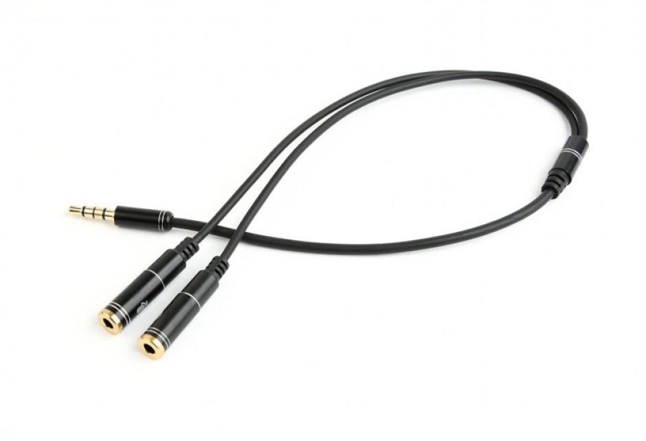 Cablu stereo jack 3.5mm 4 pini la 2 x jack 3.5mm casca + microfon T-M 0.2m, Gembird CCA-417M