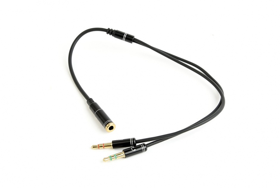 Cablu stereo jack 3.5mm 4 pini la 2 x jack 3.5mm casca + microfon M-T 0.2m, Gembird CCA-418M conectica.ro