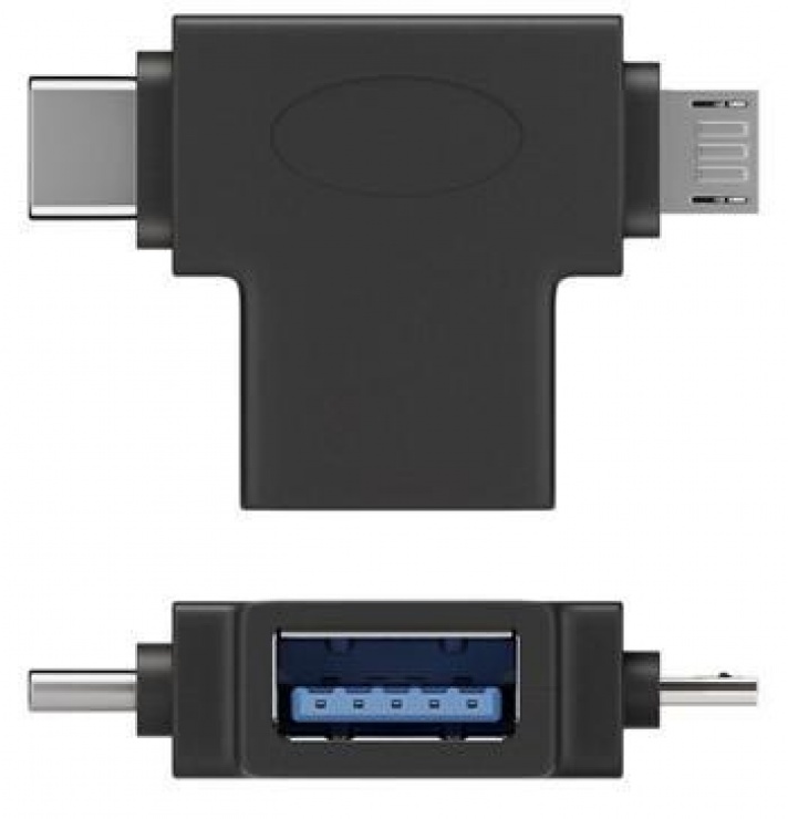 Adaptor OTG USB-A la USB-C + micro USB-B M-T Negru, 55554 55554