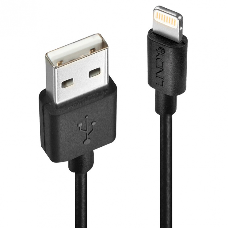 Cablu de incarcare + date usb la lightning mfi 1m negru, lindy l31320 