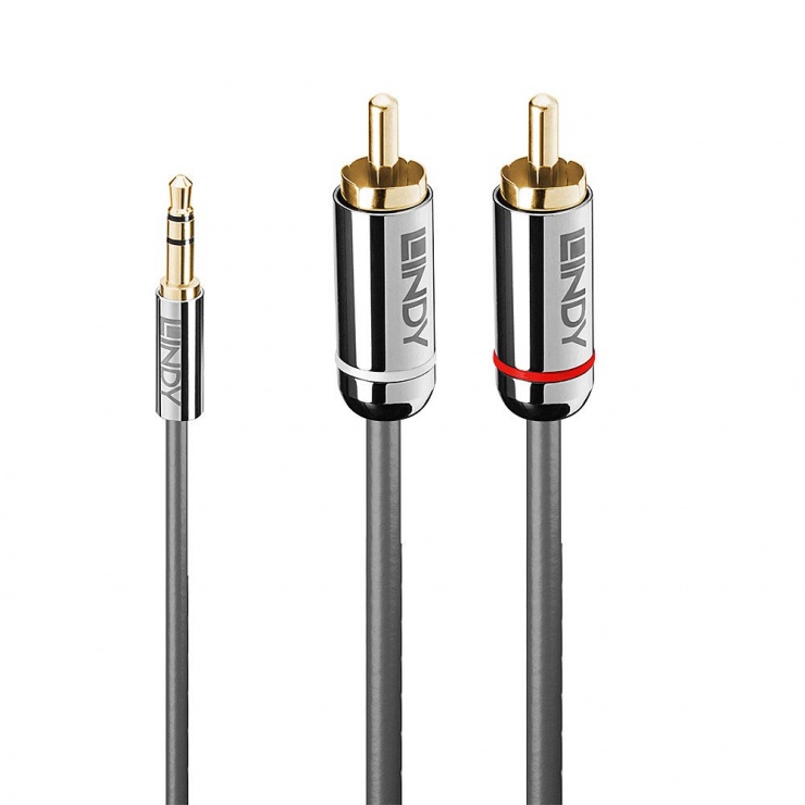 Cablu audio jack 3.5mm la 2 x RCA 10m T-T Antracit Cromo Line, Lindy L35337 conectica.ro