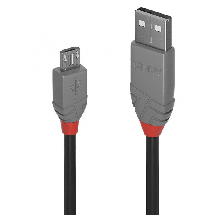 Cablu USB 2.0 la micro USB-B 3m T-T Anthra Line, Lindy L36734 2.0