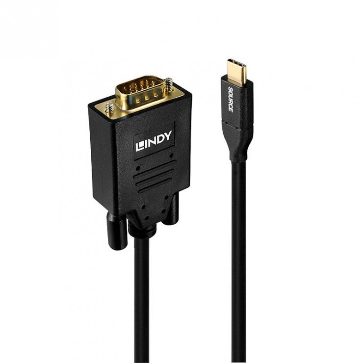 Cablu USB-C la VGA T-T 0.5m Negru, Lindy L43250 imagine noua