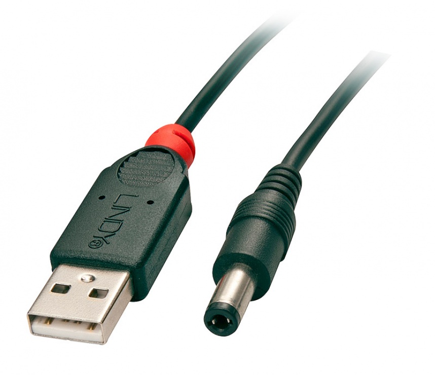 Cablu de alimentare USB la DC 5.5mm x 2.1mm 1.5m, Lindy L70268 conectica.ro