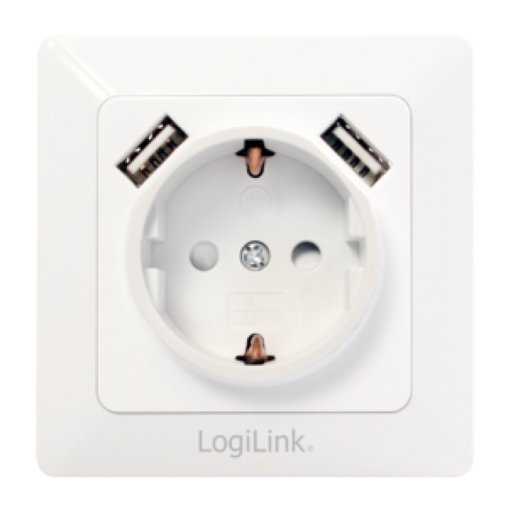 Priza ingropata de perete cu schuko si 2 x usb alb, logilink pa0162