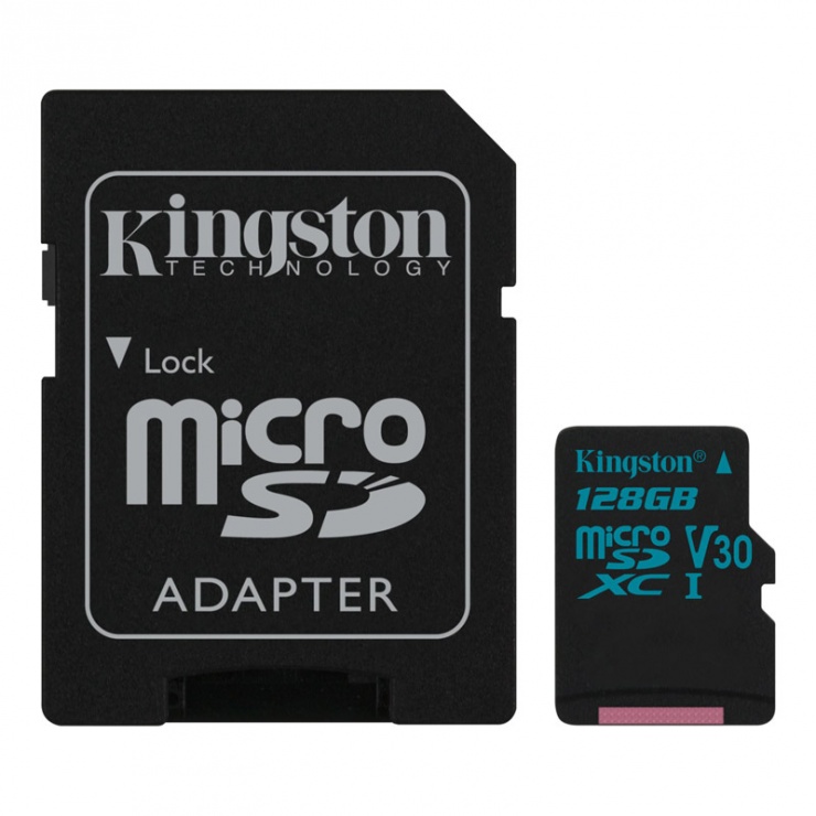 Card de memorie micro SDXC + adaptor SD 128GB clasa 10 UHS-I, Kingston SDCG2/128GB