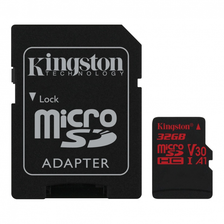 Card de memorie micro SDHC 32GB + adaptor SD Canvas React, Kingston SDCR/32GB